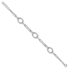 Sterling Silver Rhodium-plated 7in w/1in ext Interlocking Circles Bracelet QG6514-7