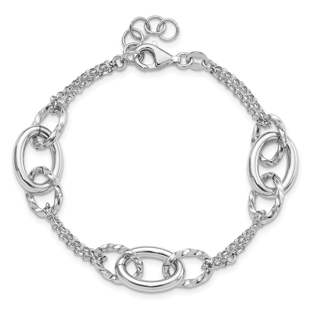 Sterling Silver Rhodium-plated 7in w/1in ext Interlocking Circles Bracelet QG6514-7
