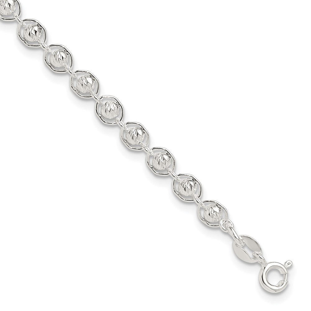Sterling Silver Polished and Diamond Cut Beaded Bracelet QG6527-7.5
