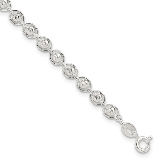 Sterling Silver Polished and Diamond Cut Beaded Bracelet QG6527-7.5