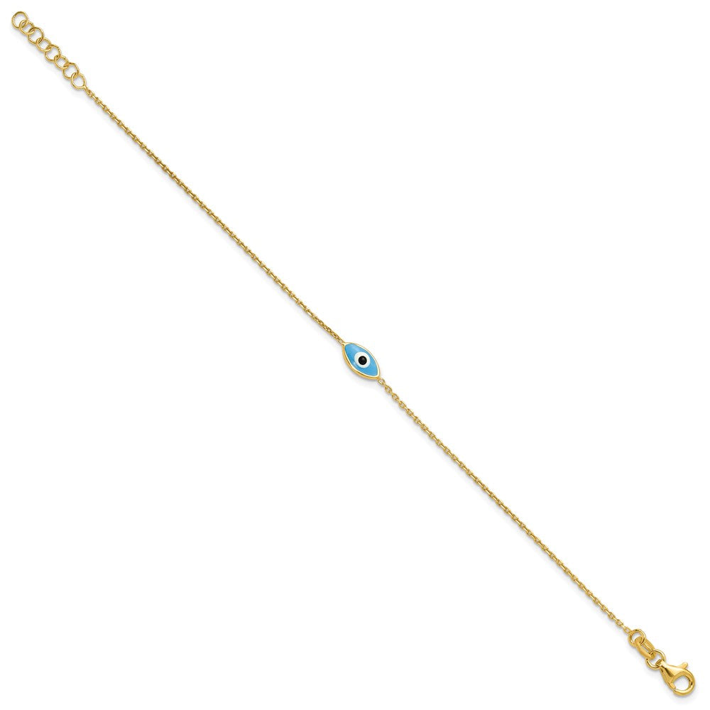Sterling Silver Gold-plated Enamel Evil Eye w/.5 in ext. Bracelet QG6545-7
