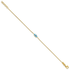 Sterling Silver Gold-plated Enamel Evil Eye w/.5 in ext. Bracelet QG6545-7