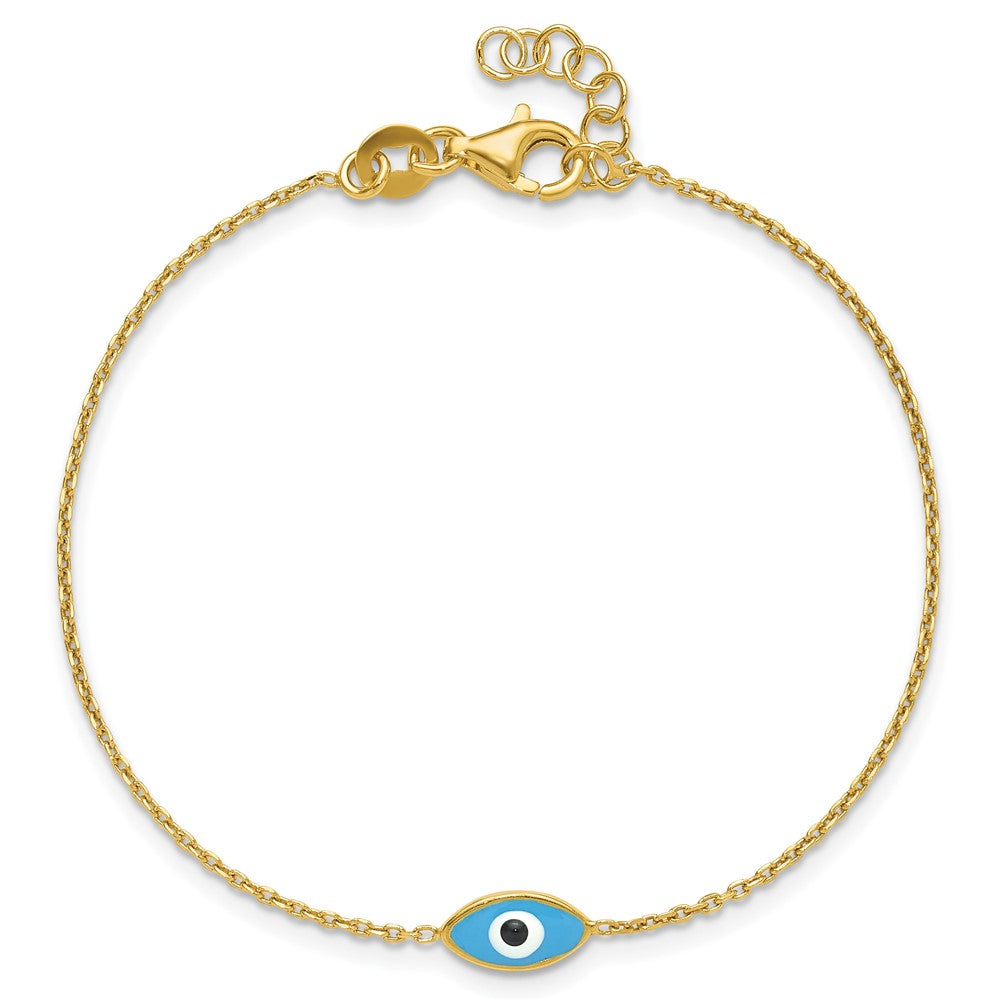 Sterling Silver Gold-plated Enamel Evil Eye w/.5 in ext. Bracelet QG6545-7