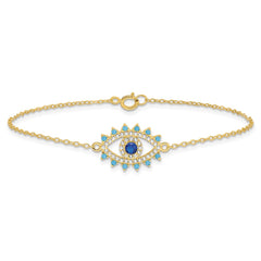 Sterling Silver Gold-tone Glass and Glass Crystal Evil Eye Bracelet QG6546-7