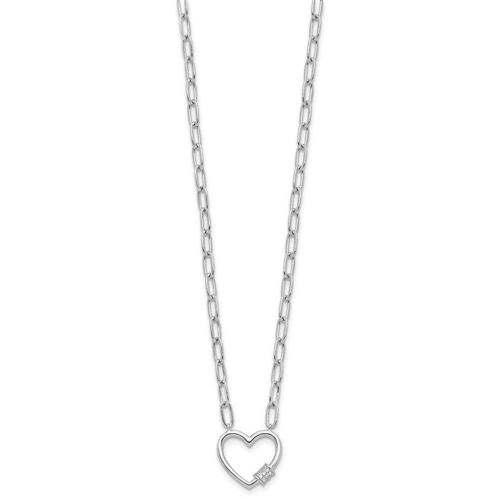 Sterling Silver RH-plated CZ Heart Paperclip Link 16in w/2in ext Necklace QG6549-16