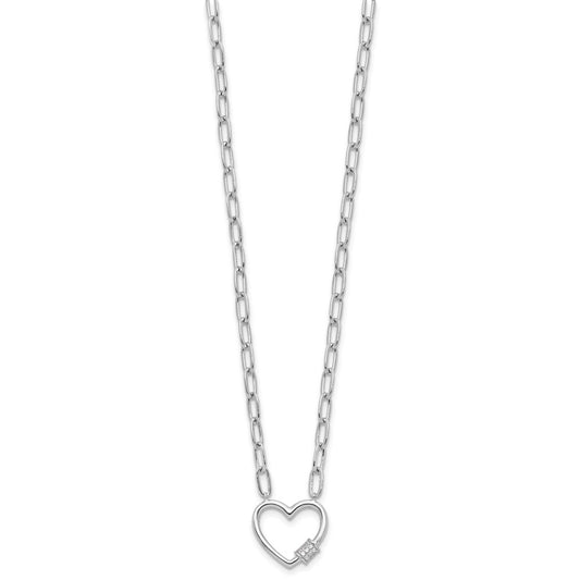 Sterling Silver RH-plated CZ Heart Paperclip Link 16in w/2in ext Necklace QG6549-16