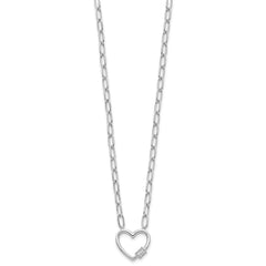 Sterling Silver RH-plated CZ Heart Paperclip Link 16in w/2in ext Necklace QG6549-16