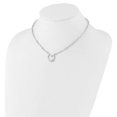 Sterling Silver RH-plated CZ Heart Paperclip Link 16in w/2in ext Necklace QG6549-16