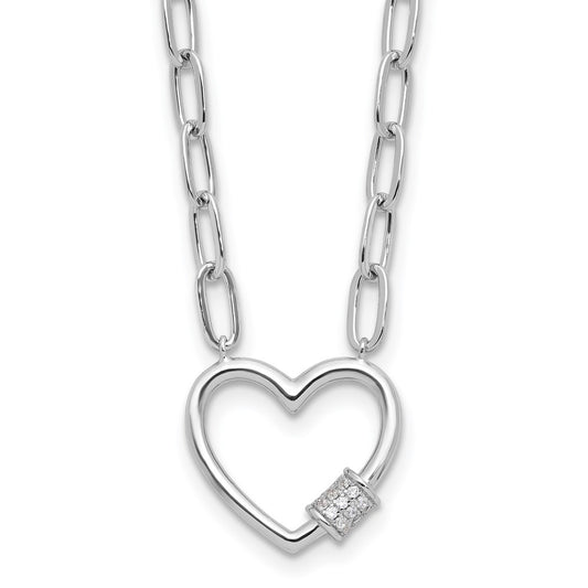 Sterling Silver RH-plated CZ Heart Paperclip Link 16in w/2in ext Necklace QG6549-16