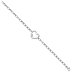 Sterling Silver Rhodium-plated with CZ Heart Paperclip Link 7.5in Bracelet QG6549-7.5