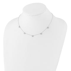 Sterling Silver RH-plated w/Micro Pave CZ Hearts 16in w/2in ext Necklace QG6551-16