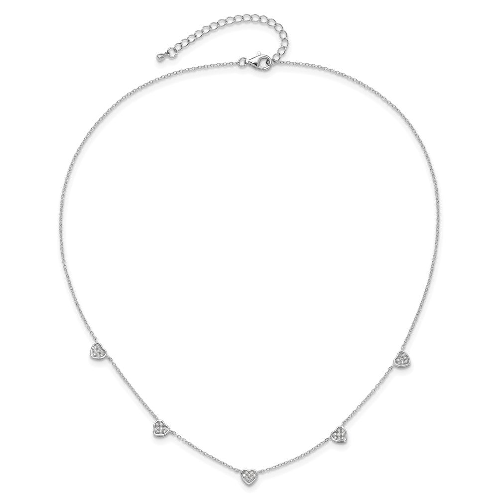 Sterling Silver RH-plated w/Micro Pave CZ Hearts 16in w/2in ext Necklace QG6551-16