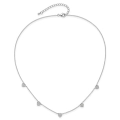 Sterling Silver RH-plated w/Micro Pave CZ Hearts 16in w/2in ext Necklace QG6551-16