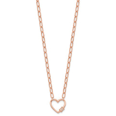 Sterling Silver Rose-tone CZ Heart Paper Clip with 2in ext. Necklace QG6551RP-15.5