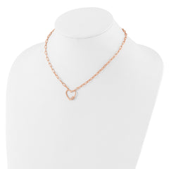 Sterling Silver Rose-tone CZ Heart Paper Clip with 2in ext. Necklace QG6551RP-15.5
