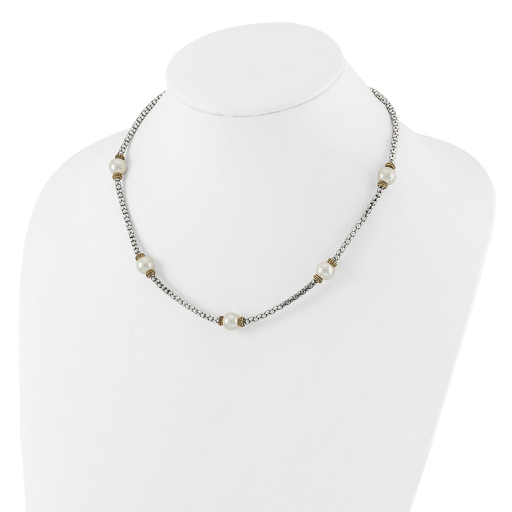 Sterling Silver and Gold-tone Synthetic Pearl 18in Necklace QG6555-18