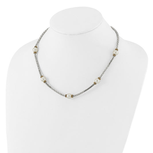 Sterling Silver and Gold-tone Synthetic Pearl 18in Necklace QG6555-18