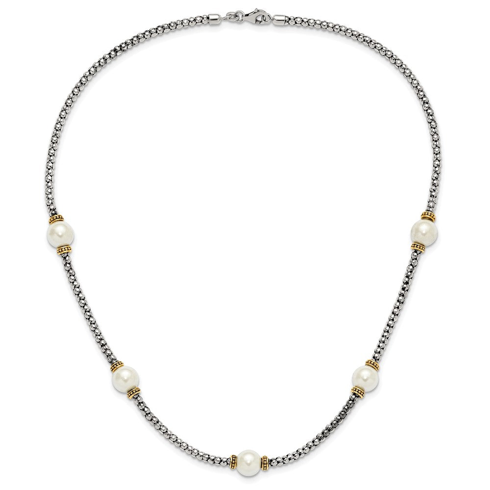 Sterling Silver and Gold-tone Synthetic Pearl 18in Necklace QG6555-18