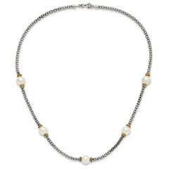 Sterling Silver and Gold-tone Synthetic Pearl 18in Necklace QG6555-18