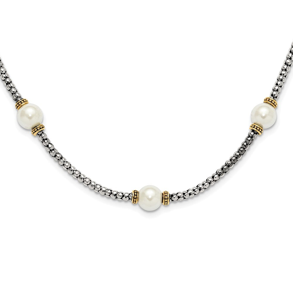 Sterling Silver and Gold-tone Synthetic Pearl 18in Necklace QG6555-18