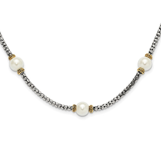 Sterling Silver and Gold-tone Synthetic Pearl 18in Necklace QG6555-18