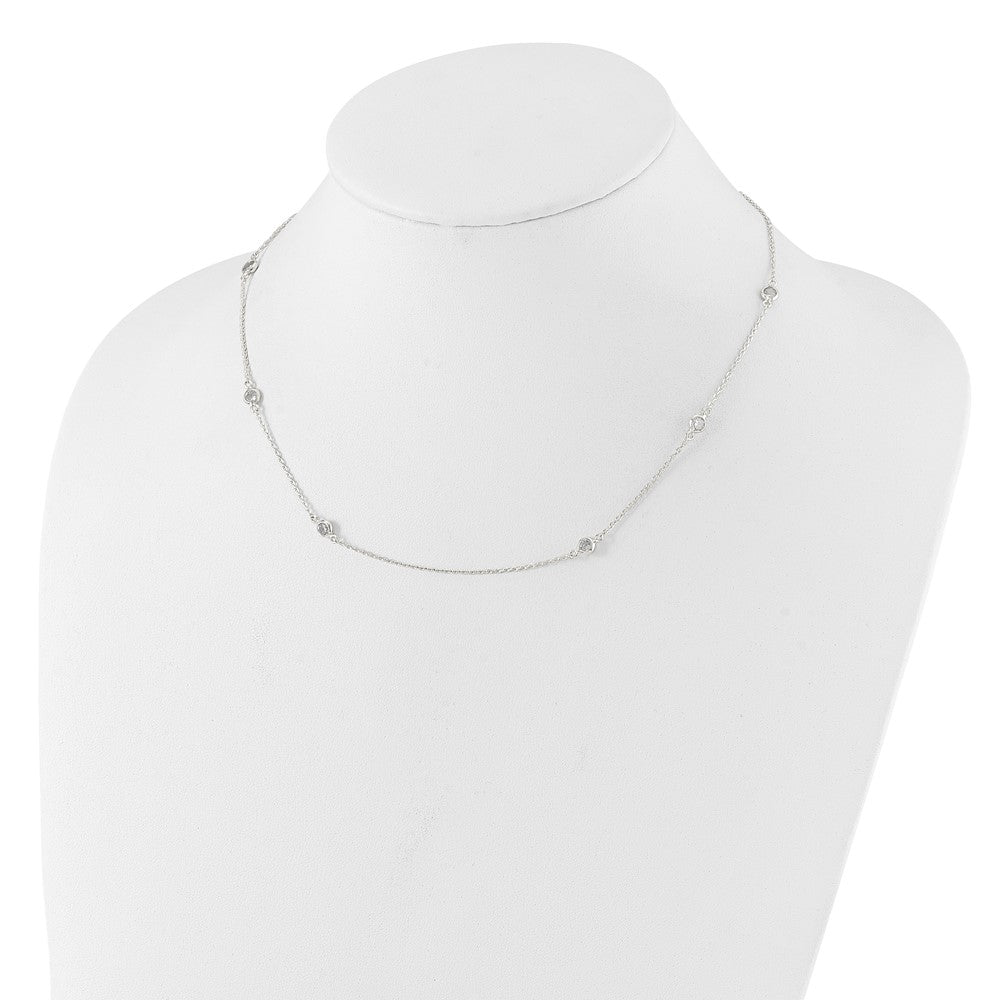 Sterling Silver Polished CZ 6 Station with 2in ext NecklaceQG6557-18