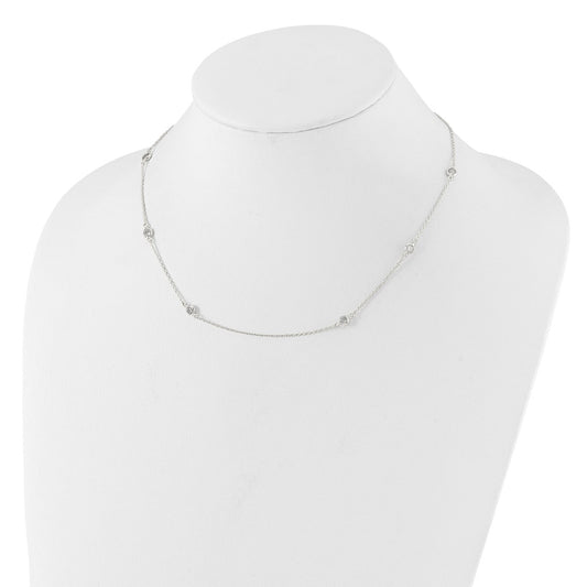 Sterling Silver Polished CZ 6 Station with 2in ext NecklaceQG6557-18