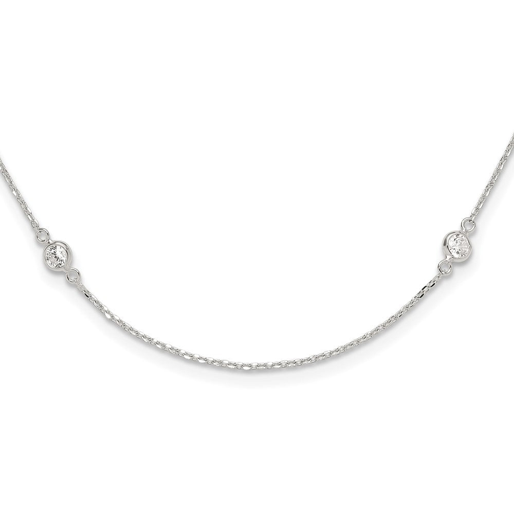 Sterling Silver Polished CZ 6 Station with 2in ext NecklaceQG6557-18