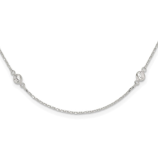 Sterling Silver Polished CZ 6 Station with 2in ext NecklaceQG6557-18