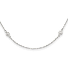 Sterling Silver Polished CZ 6 Station with 2in ext NecklaceQG6557-18