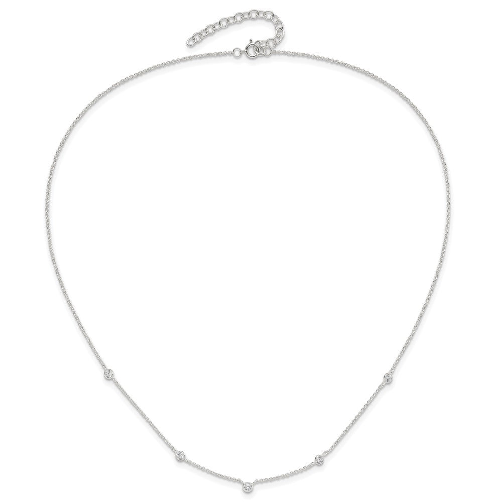Sterling Silver E-coated CZ Stations 18in w/2in ext Necklace QG6558-18