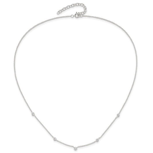Sterling Silver E-coated CZ Stations 18in w/2in ext Necklace QG6558-18