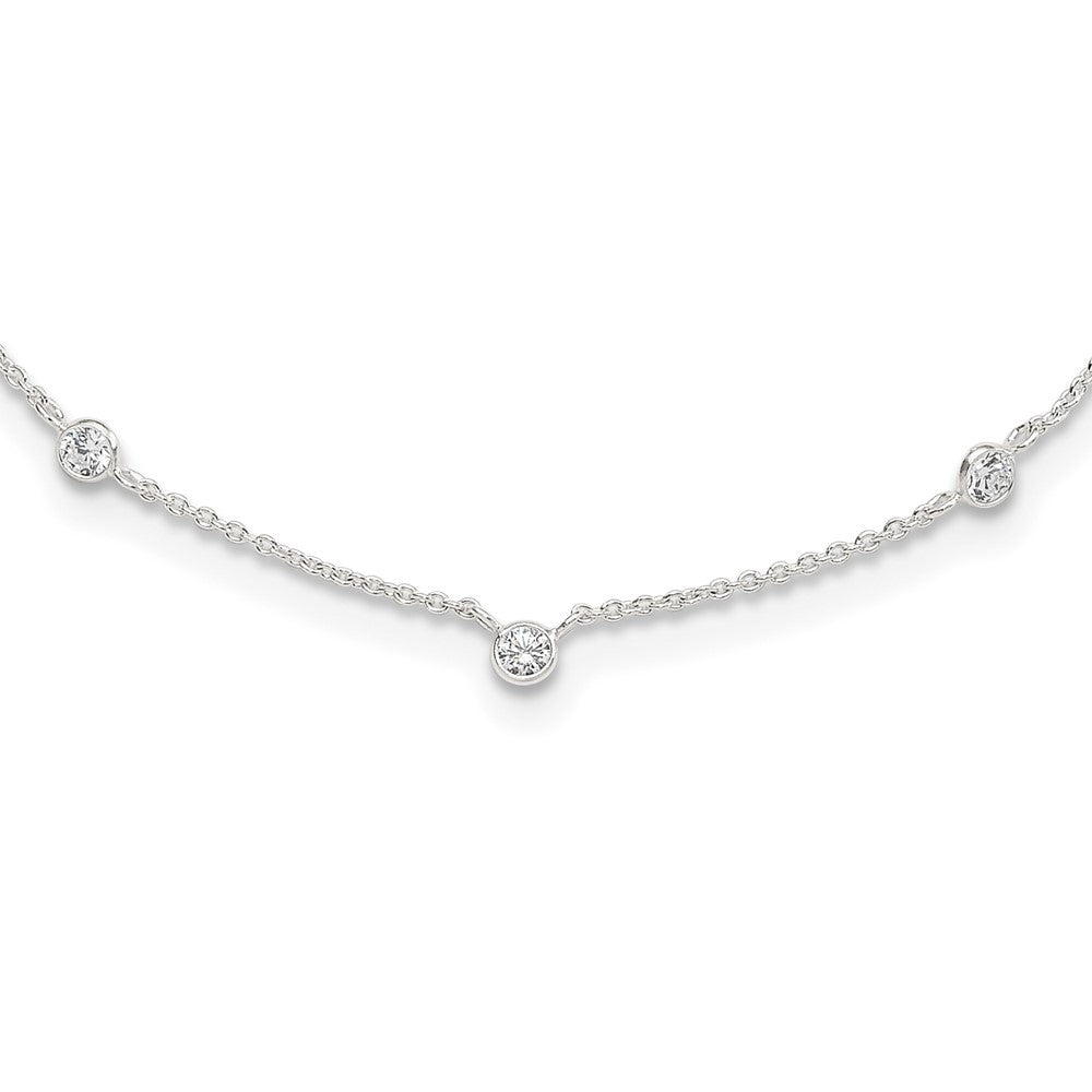 Sterling Silver E-coated CZ Stations 18in w/2in ext Necklace QG6558-18