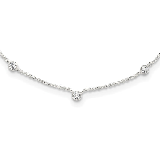 Sterling Silver E-coated CZ Stations 18in w/2in ext Necklace QG6558-18
