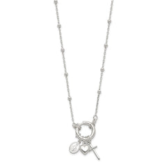 Sterling Silver Heart/Miraculous Medal/Cross Charm 18in Necklace QG6559-18