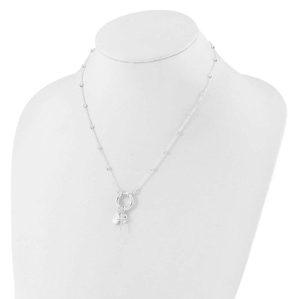 Sterling Silver Heart/Miraculous Medal/Cross Charm 18in Necklace QG6559-18