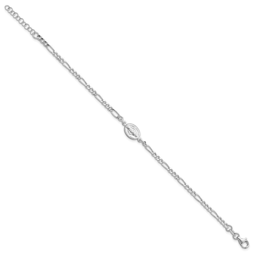 Sterling Silver RH-plated Miraculous Medal 7.25in w/1in ext. Bracelet QG6560-7.25