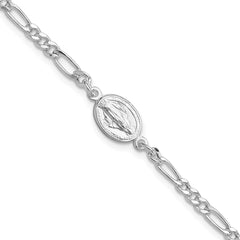 Sterling Silver RH-plated Miraculous Medal 7.25in w/1in ext. Bracelet QG6560-7.25