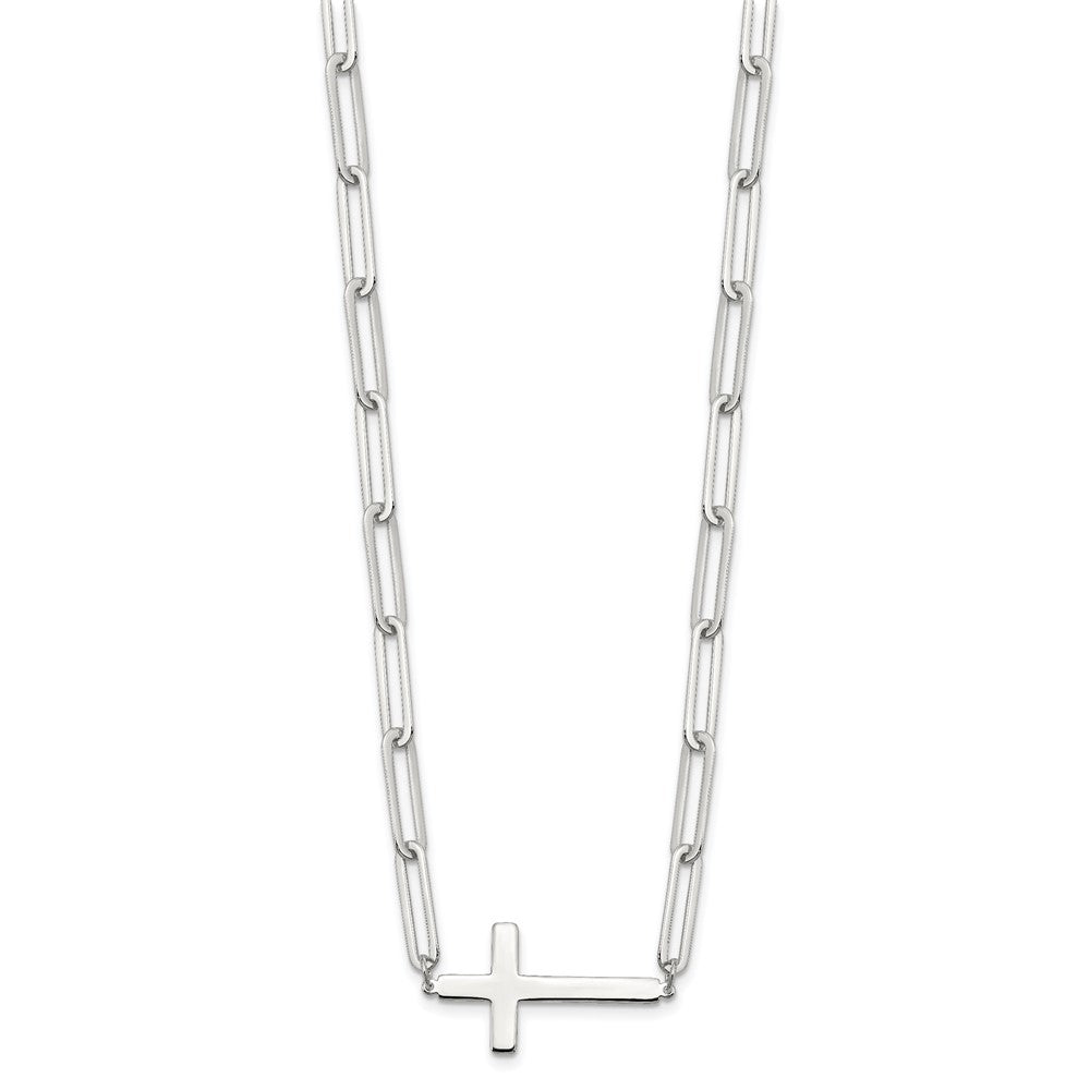 Sterling Silver E-Coated Cross Paperclip Link w/2 in ext Necklace QG6565-15.75