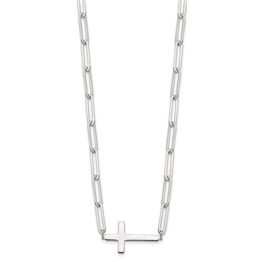 Sterling Silver E-Coated Cross Paperclip Link w/2 in ext Necklace QG6565-15.75