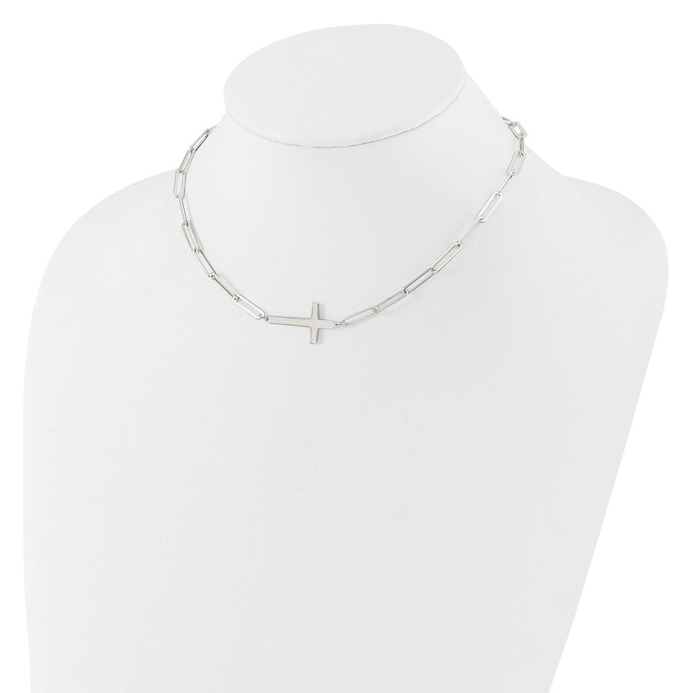 Sterling Silver E-Coated Cross Paperclip Link w/2 in ext Necklace QG6565-15.75