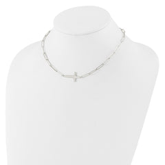 Sterling Silver E-Coated Cross Paperclip Link w/2 in ext Necklace QG6565-15.75