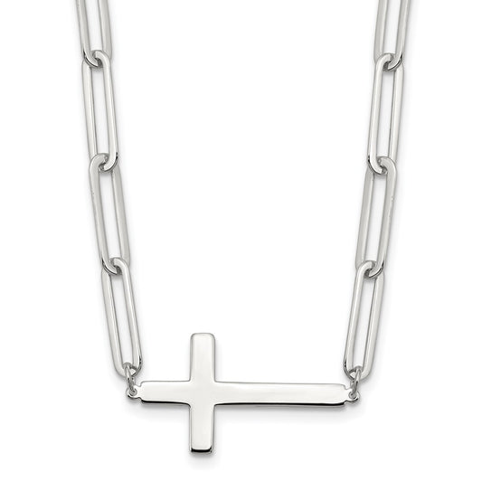Sterling Silver E-Coated Cross Paperclip Link w/2 in ext Necklace QG6565-15.75