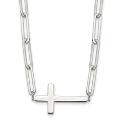 Sterling Silver E-Coated Cross Paperclip Link w/2 in ext Necklace QG6565-15.75