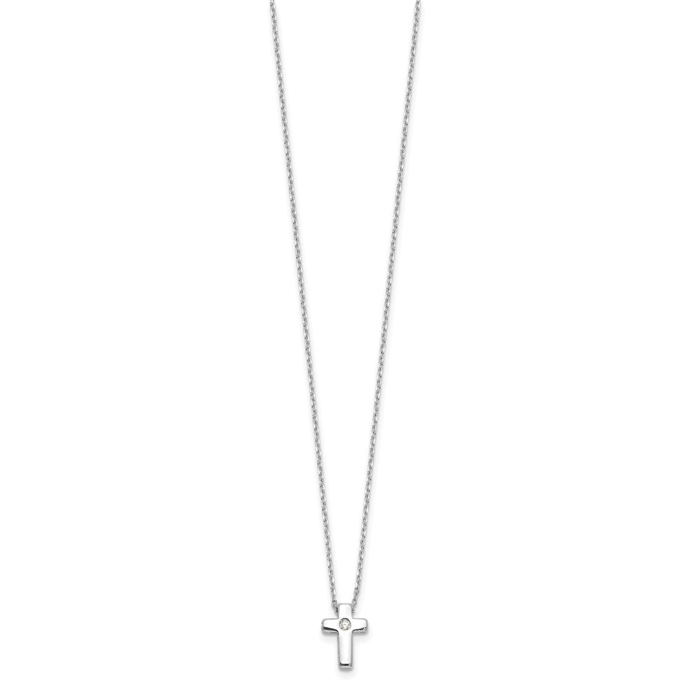 Sterling Silver Rhodium-plated CZ Cross 13in w/2in ext. NecklaceQG6568-13