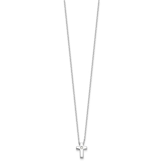 Sterling Silver Rhodium-plated CZ Cross 13in w/2in ext. NecklaceQG6568-13