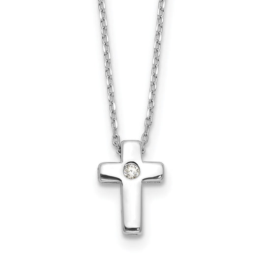 Sterling Silver Rhodium-plated CZ Cross 16in w/2in ext. NecklaceQG6568-13