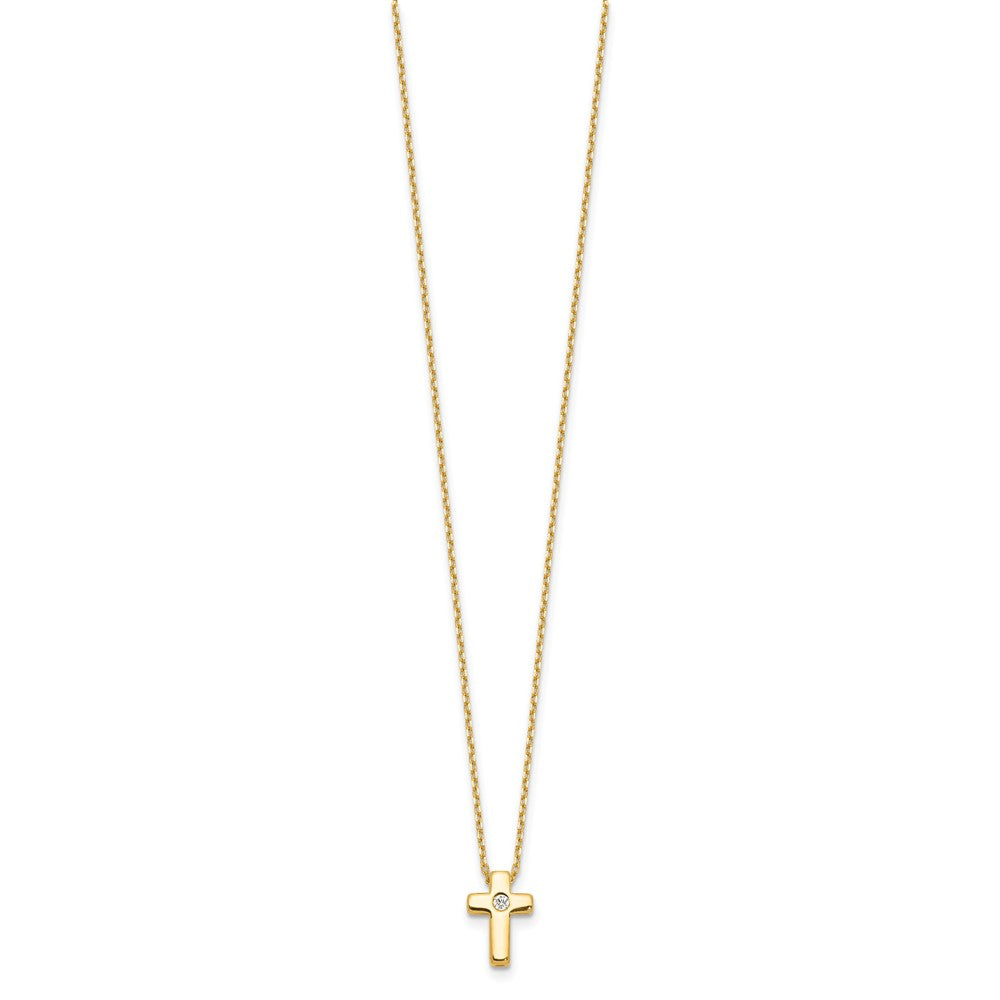 Sterling Silver Gold-tone CZ Cross 16in w/2in ext. NecklaceQG6568GP-13