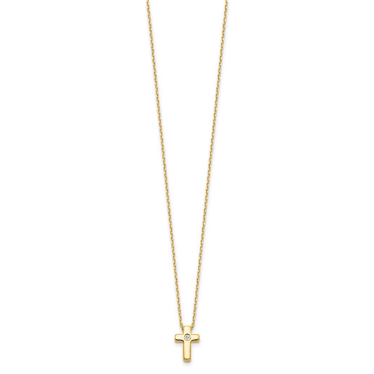 Sterling Silver Gold-tone CZ Cross 16in w/2in ext. NecklaceQG6568GP-13