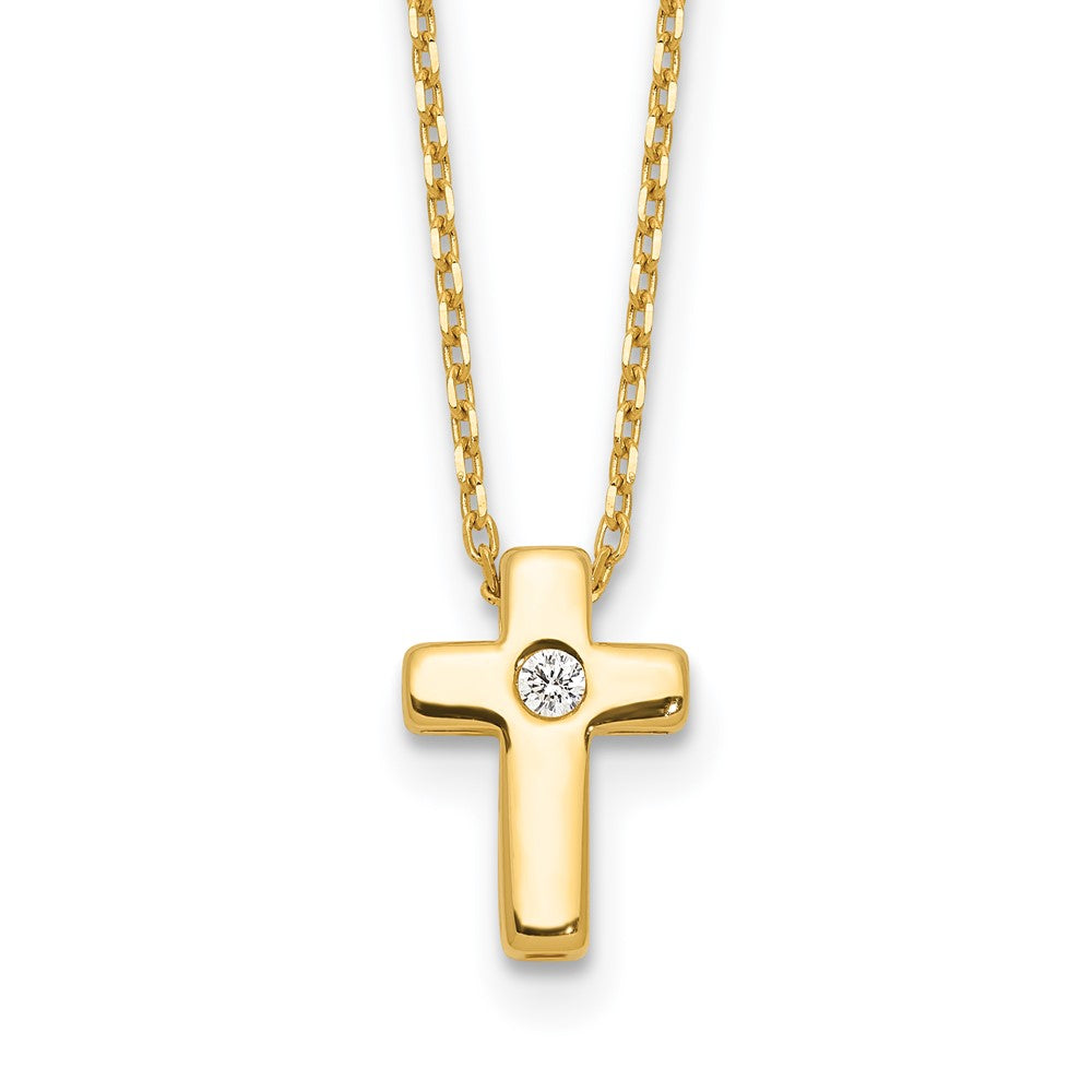 Sterling Silver Gold-tone CZ Cross 13in w/2in ext. NecklaceQG6568GP-13